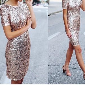 Maniju Dresses | Rose Gold Sequin Short Dress NWT